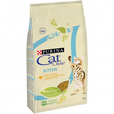 Сухой корм Cat Chow для котят с домашней птицей, Пакет, 15 кг