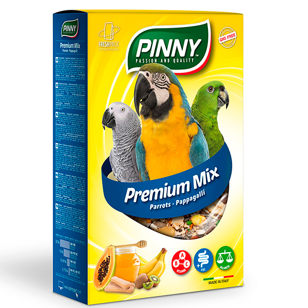 PINNY Premium Mix Полнорационный корм для средних и крупных попугаев 0,7кг с фруктами,бисквитом и витаминами