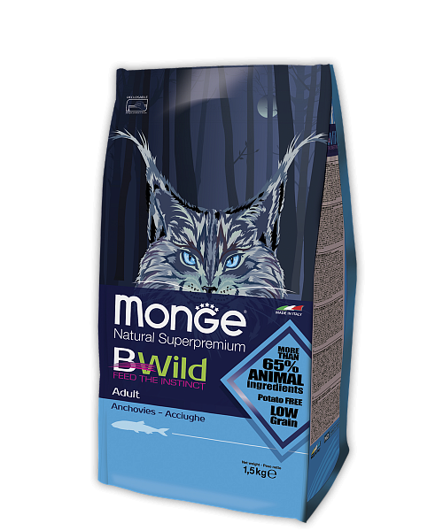 Monge PFB Cat BWild LOW GRAIN низкозерновой корм из анчоуса для взрослых кошек 10 кг