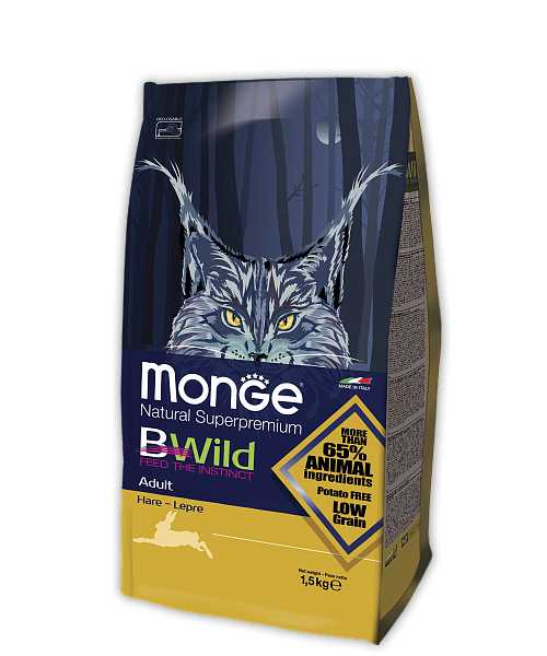 Monge BWild Cat Hare корм для взрослых кошек с мясом зайца 1,5 кг