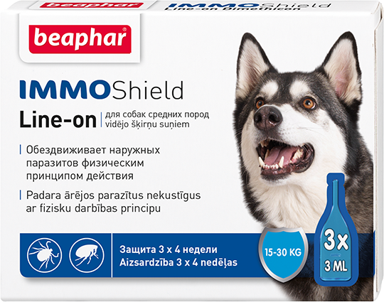 Беафар Капли IMMO Shield Line-on от паразитов для собак средних пород  3 пипетки