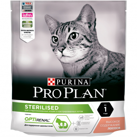 Сухой корм Purina Pro Plan для стерилизованных кошек и кастрированных котов, с лососем, Пакет, 400 г