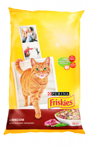 Сухой корм Friskies для взрослых кошек с мясом и полезными овощами, Пакет, 10 кг