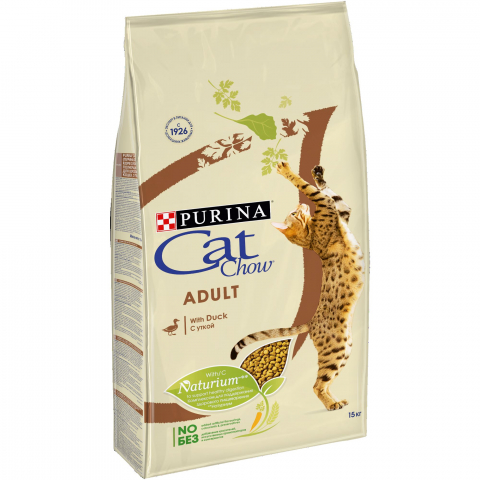Сухой корм Cat Chow для взрослых кошек с уткой, Пакет, 15 кг