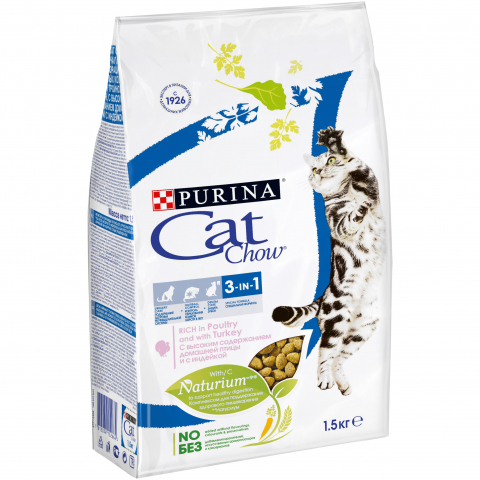 Сухой корм Cat Chow для взрослых кошек тройная защита 3 в 1, Пакет, 1,5 кг