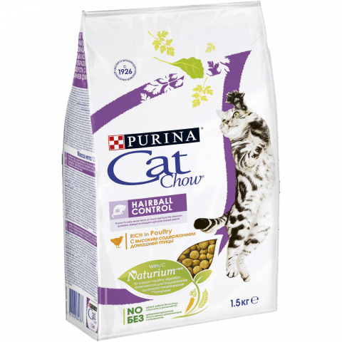 Сухой корм Cat Chow для взрослых кошек контролирует образование комков шерсти в ЖКТ, Пакет, 1,5 кг
