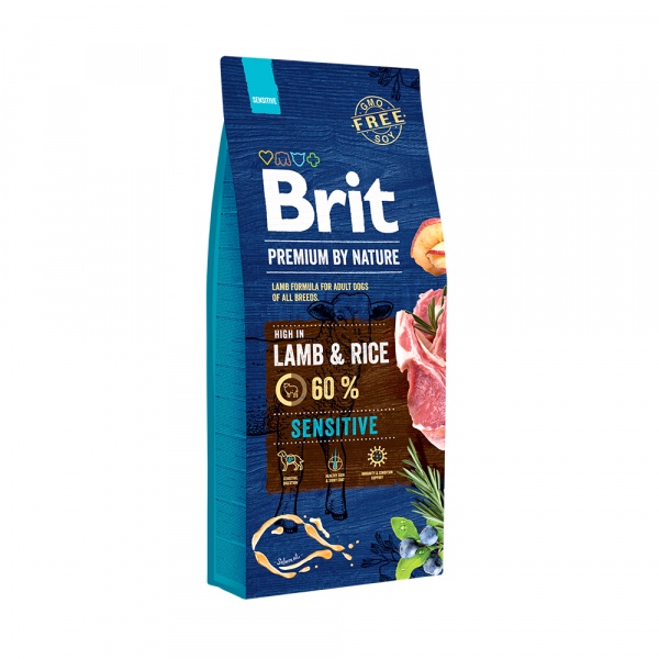 BRIT PREMIUM by Nature для собак с чувствительным пищеварением Ягненок/рис15кг