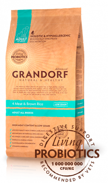 GRANDORF 40 PROBIOTIC Adult All Breeds (4 вида мяса с бурым рисом для всех пород)12кг		