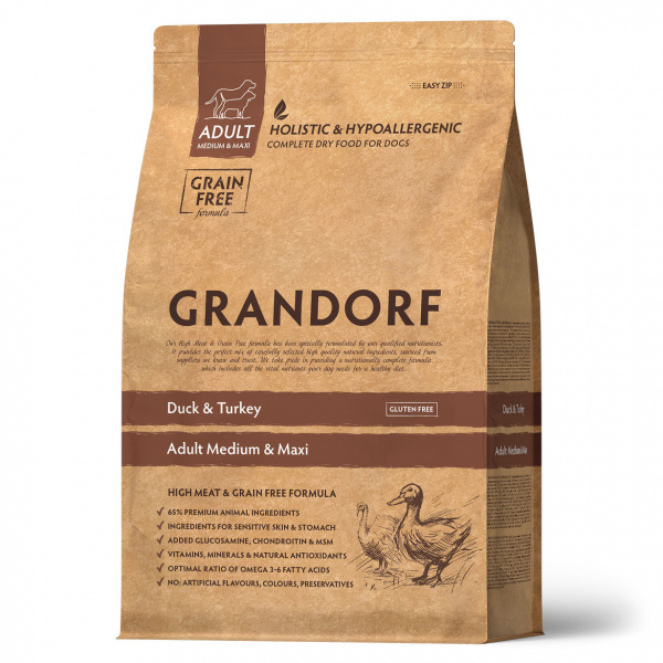 GRANDORF MED&MAXI Duck&Turkey 10кг (утка с картофелем для всех пород) Беззерновой