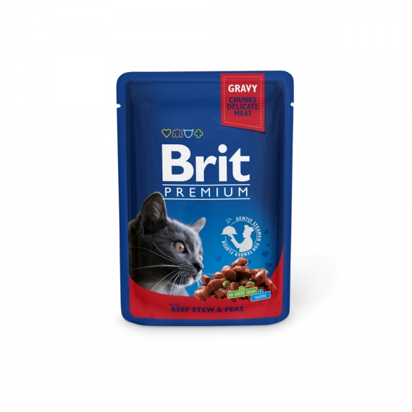 BRIT Premium влажный для кошек  100г Говядина и горошек