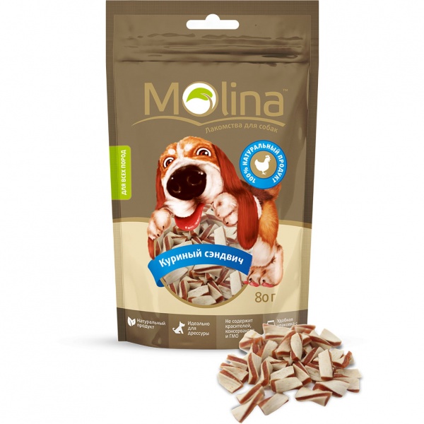 MOLINA Лакомство для собак Molina Куриный сэндвич 80г