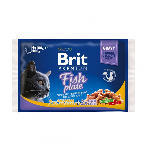 BRIT Premium влажный для кошек 4*100г Рыбная тарелка