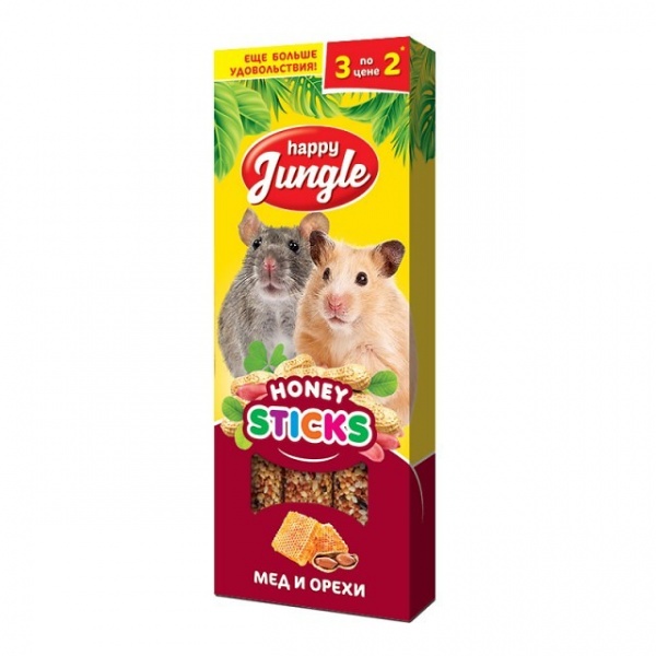 Happy Jungle палочки для мелких грызунов мед и орехи  3шт 90гр