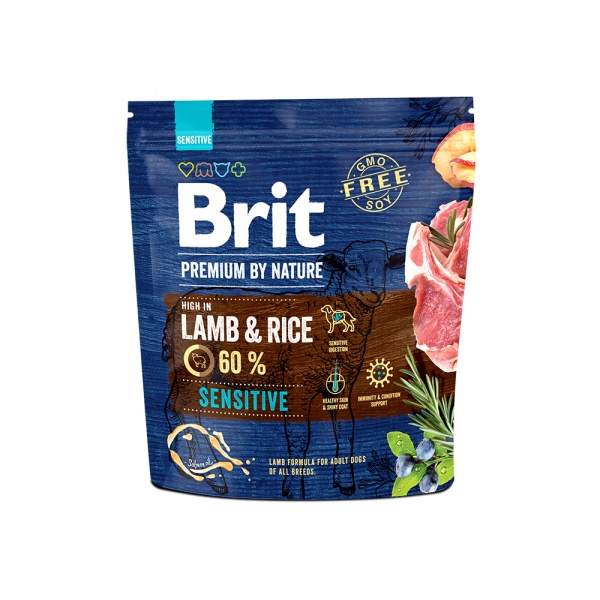 BRIT PREMIUM by Nature  для собак с чувствительным пищеварением Ягненок/рис 1кг