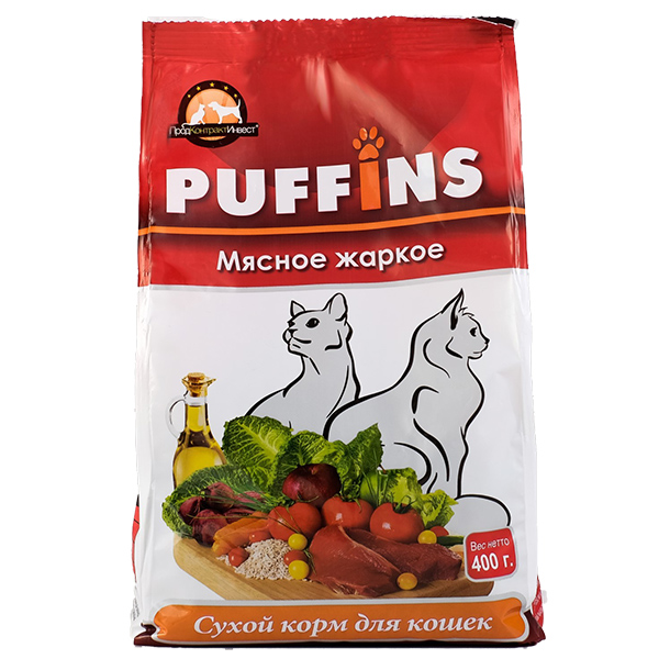 PUFFINS Сухой корм для кошек  Мясное жаркое 400г