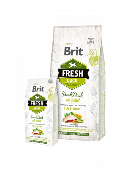 BRIT FRESH для собак активных Утка/пшено 12 кг