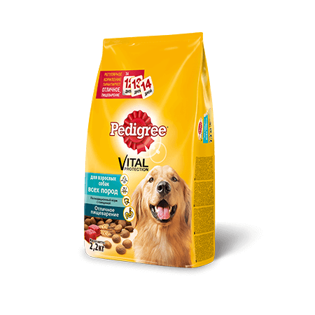 PEDIGREE® для взрослых собак всех пород, полнорационный корм с говядиной 2,2 кг