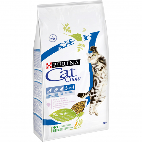 Сухой корм Cat Chow для взрослых кошек тройная защита, Пакет, 15 кг