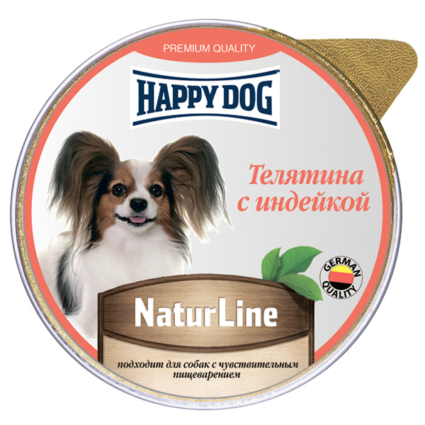 Консервы для собак мелких пород Happy Dog телятина и индейка паштет natur line 125г 