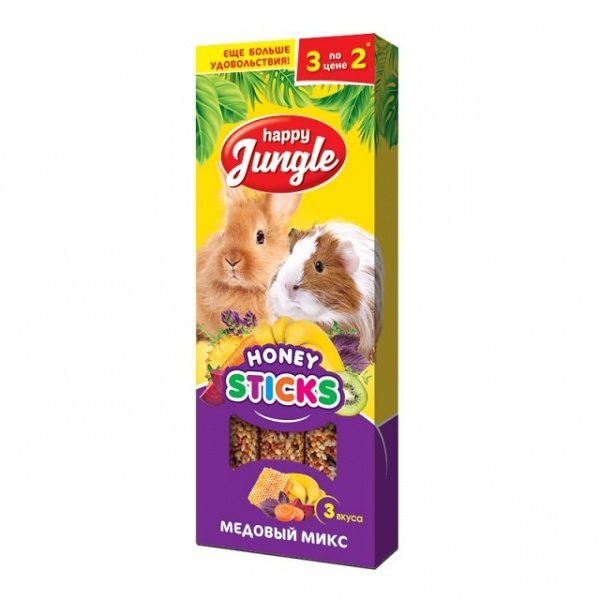 Happy Jungle палочки для крупных грызунов медовый микс  3шт 90гр
