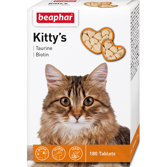 Беафар Кормовая добавка Kitty's + Taurine-Biotine с биотином и таурином для кошек 180 таб.