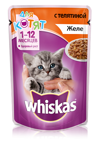 Whiskas пауч для котят желе телятина 85г