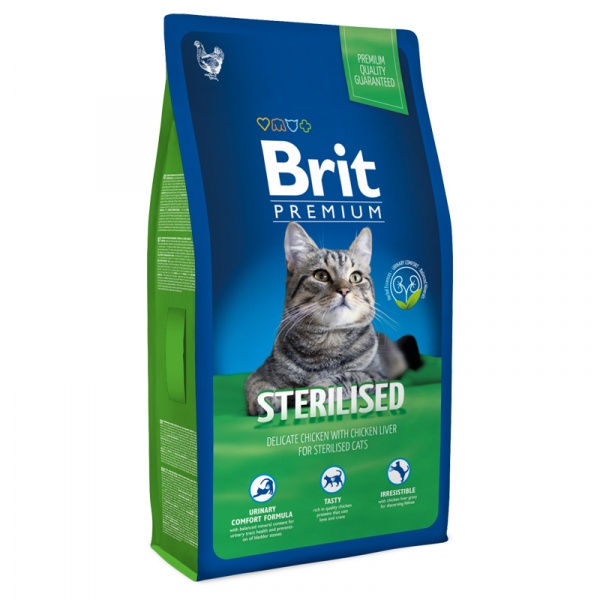 BRIT Premium Cat для кастрированных котов и стерилизованных кошек. С курицей в соусе из куриной печени. 8 кг