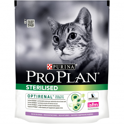Сухой корм Pro Plan для стерилизованных кошек и кастрированных котов с индейкой, Пакет, 400 г