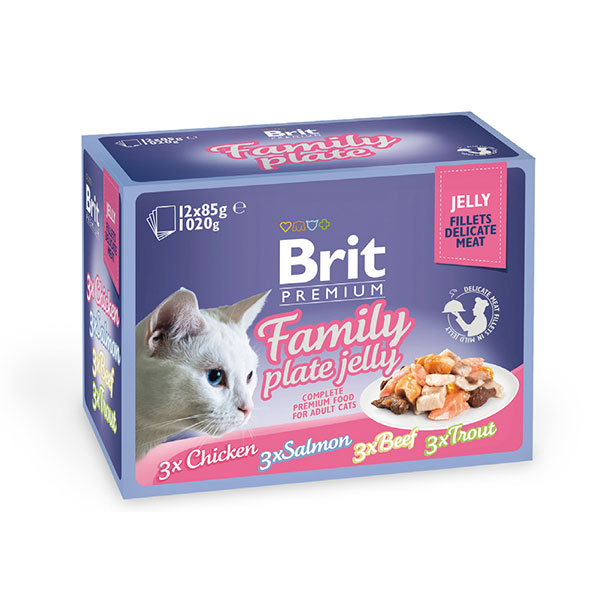 BRIT Premium влажный для кошек 12*85г Семейная тарелка кусочки в желе