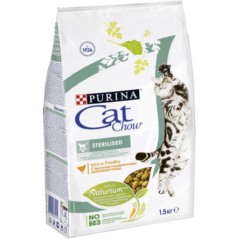 Сухой корм Purina Cat Chow для стерилизованных кошек и кастрированных котов домашняя птица, Пакет, 1,5 кг