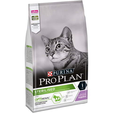 Сухой корм Purina Pro Plan для стерилизованных кошек и кастрированных котов, с индейкой, Пакет, 1.5 кг