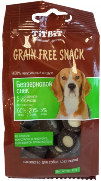 Титбит Снек Grain Free беззерновой с телятиной и кабачком