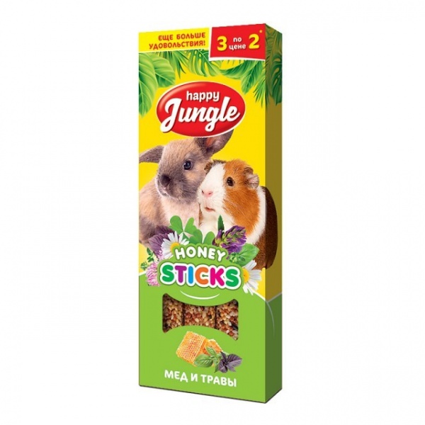 Happy Jungle палочки для крупных грызунов мед и травы 3шт 90гр