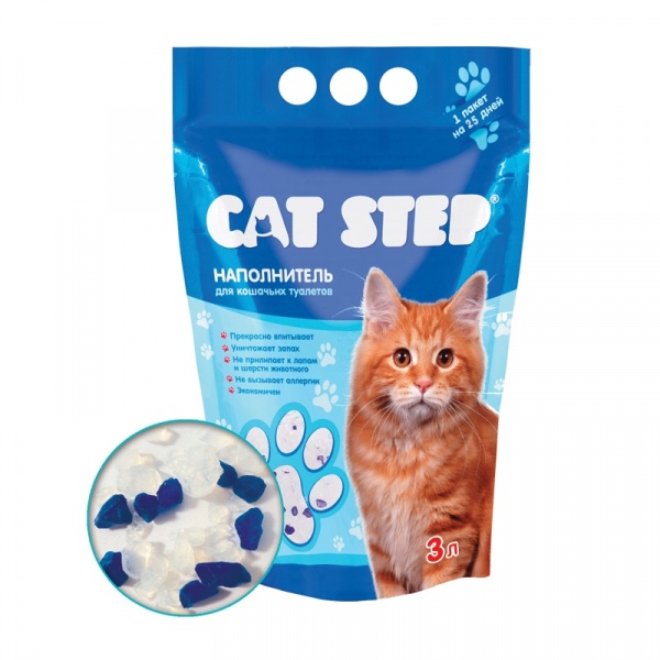 Наполнитель для кошачьих туалетов Cat Step 3л, силикагелевый впитывающий