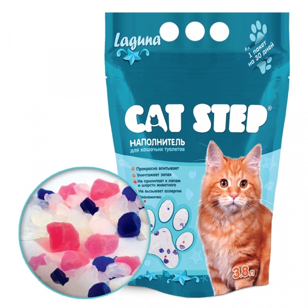 Наполнитель для кошачьих туалетов Cat Step &quot;Лагуна&quot; 3,8л, силикагелевый впитывающий