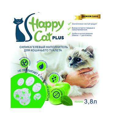 Happy Cat plus, Гигиенический наполнитель  для кошачьего туалета, силикагель Яблоко 11л/5кг