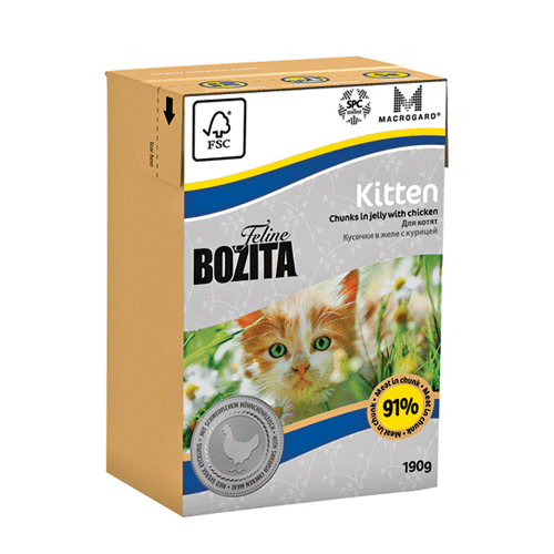 BOZITA Feline Kitten Бозита кусочки в желе с курицей для котят, беременных и кормящих кошек, 190 гр