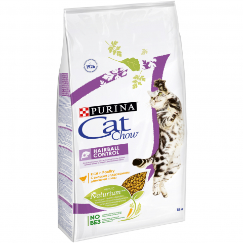 Сухой корм Cat Chow для взрослых кошек контролирует образование комков шерсти в ЖКТ, Пакет, 15 кг