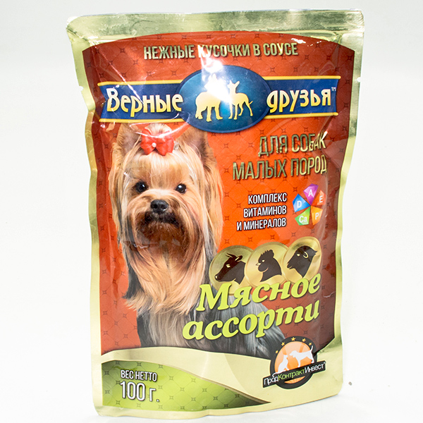 Верные друзья влажный корм 100гр для собак мелких пород мясное ассорти