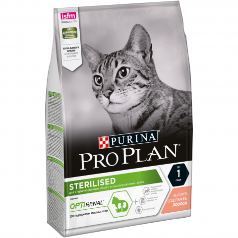 Сухой корм Purina Pro Plan для стерилизованных кошек и кастрированных котов, с лососем, Пакет, 3 кг