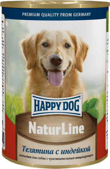 Влажный корм Happy Dog Natur Line для собак любых пород телятина с индейкой 410гр