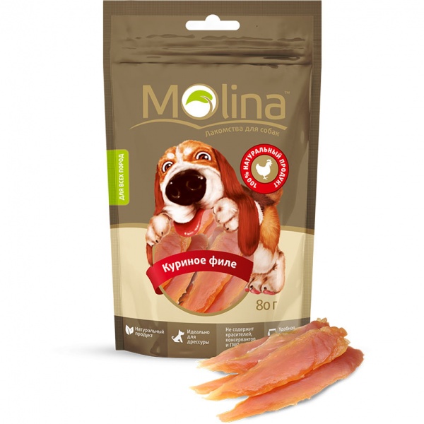 MOLINA Лакомство для собак Molina Куриное филе 80г