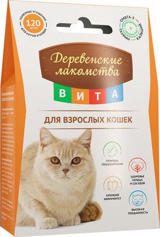 Деревенские лакомства ВИТА для взрослых кошек 120таб