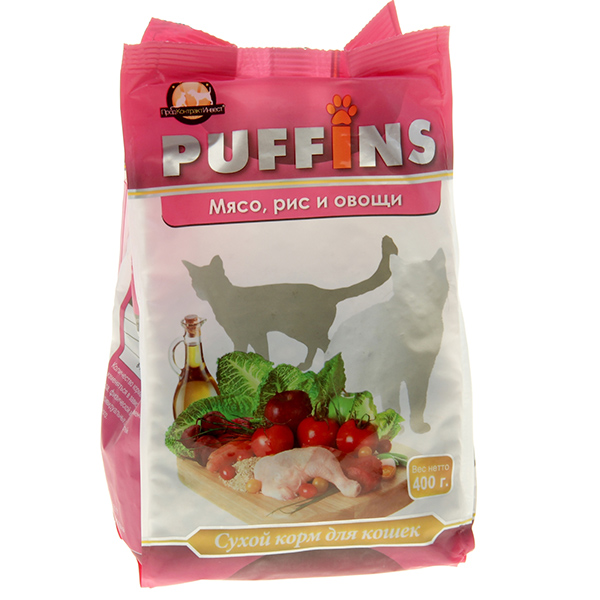 PUFFINS Сухой корм для кошек  Мясо, рис и овощи 400г