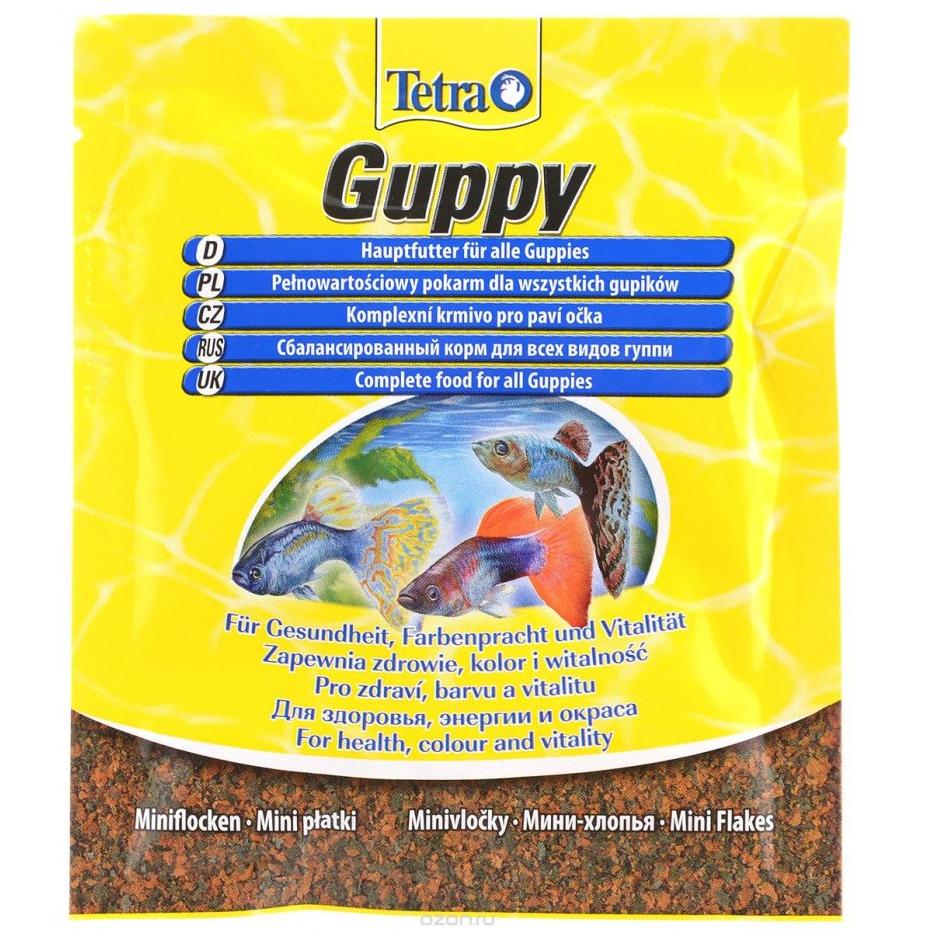 TETRA Guppy 12гр хлопья корм для гуппи и других живородящих рыб