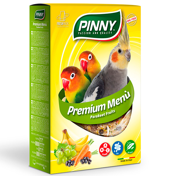 PINNY Premium Menu. Мягкий витаминный корм для средних попугаев 0,8кг с фруктами