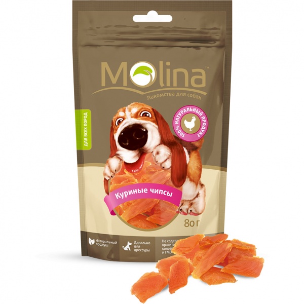 MOLINA Лакомство для собак Molina Куриные чипсы 80г 