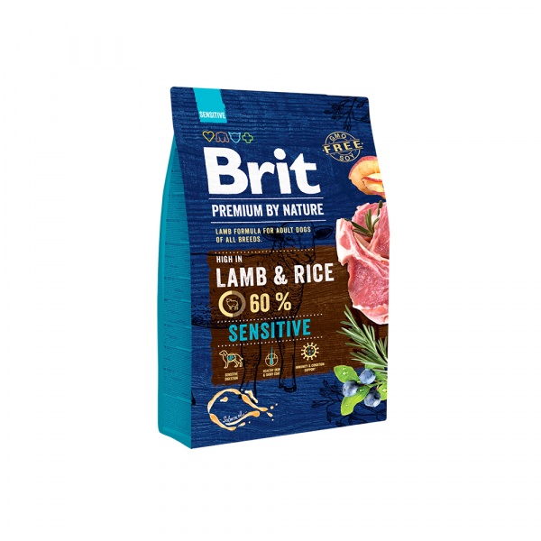 BRIT PREMIUM by Nature для собак с чувствительным пищеварением Ягенок/рис  3кг
