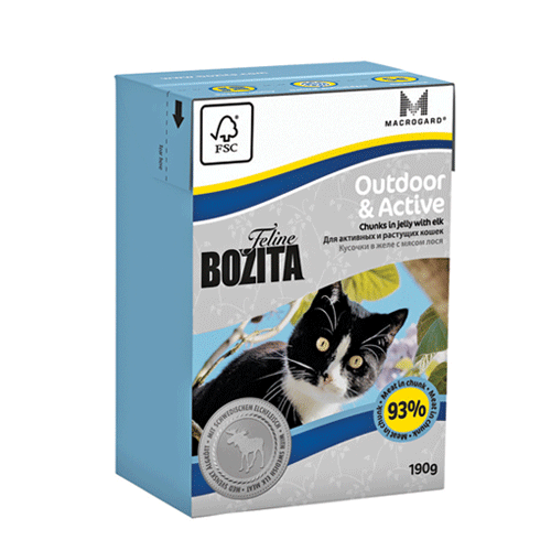 BOZITA Feline Outdoor & Active Бозита кусочки в желе с мясом лося для активных молодых и взрослых кошек, 190 гр