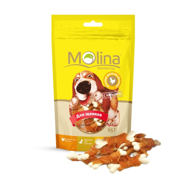 MOLINA Лакомство для щенков мелких Куриное филе на косточке, 65 г